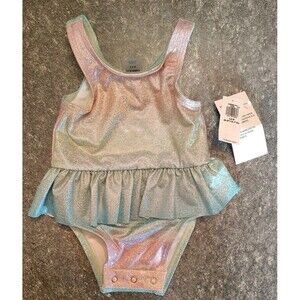 Old Navy Baby Girls Printed Ruffle One Piece Swimsuit 3-6 Months Sparkle NEW
